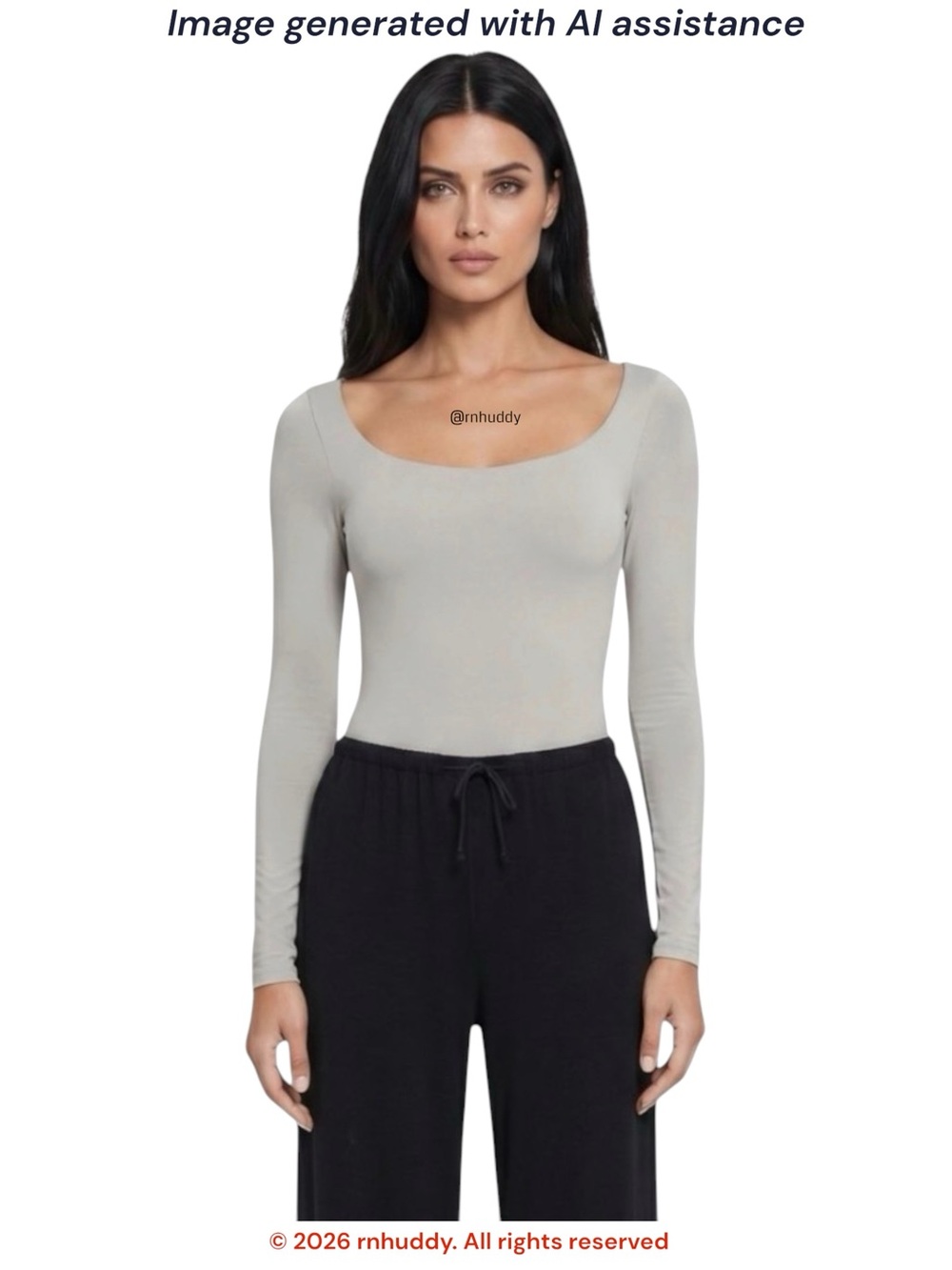Skims S/M light grey essential LS scoop bodysuit